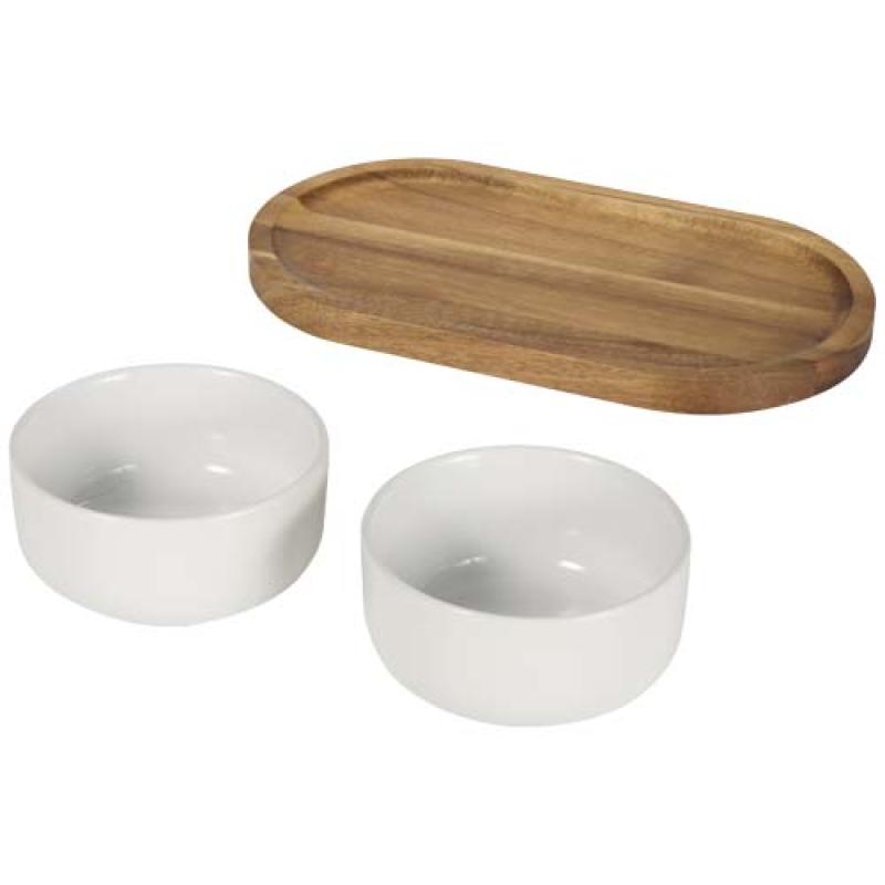 Set de bandeja de madera y cuencos de cerámica "Noa"