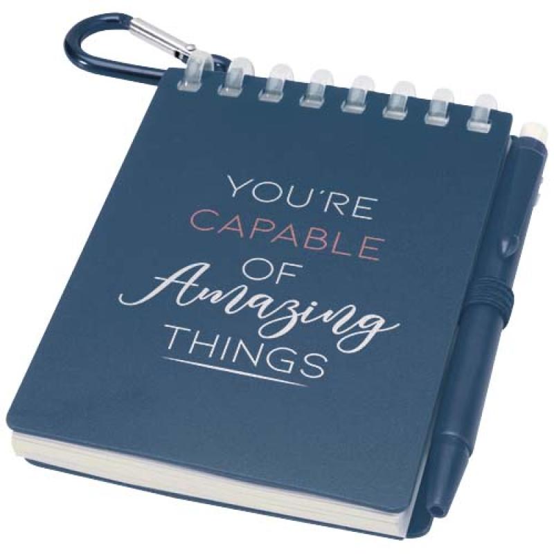 Set de libreta de tapa blanda y bolígrafo de exterior de material reciclado (tinta azul) "Lig Mini"