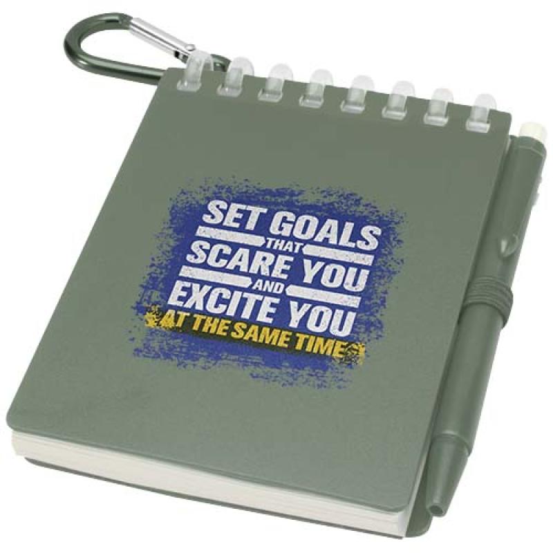 Set de libreta de tapa blanda y bolígrafo de exterior de material reciclado (tinta azul) "Lig Mini"