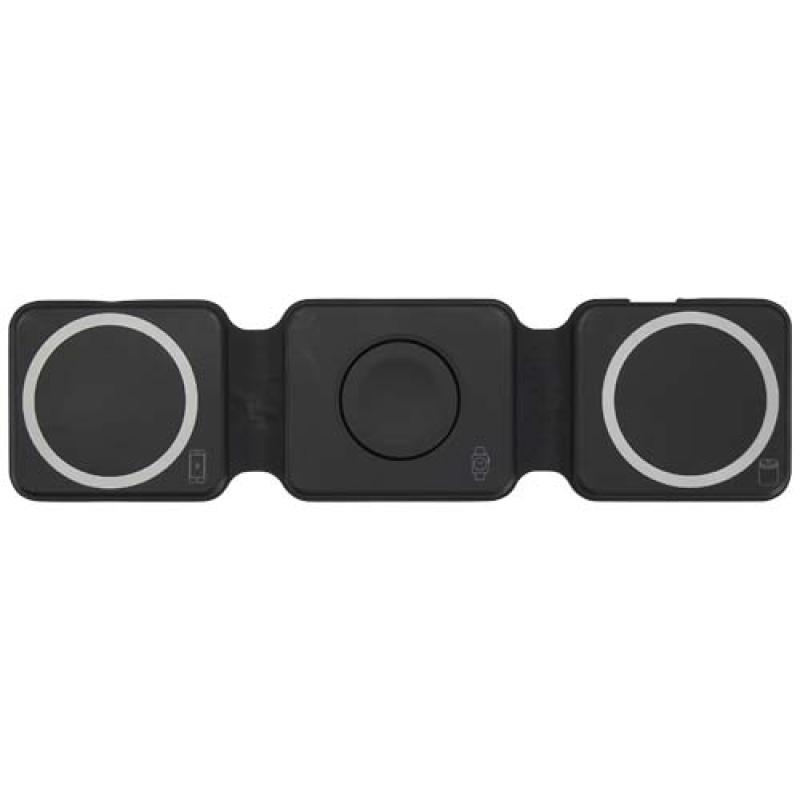 Cargador inalámbrico plegable 3 en 1 de 15 W de plástico reciclado "Armus"