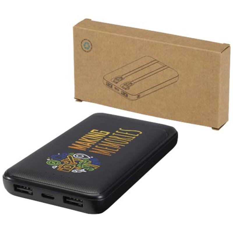 Batería externa de plástico reciclado de 10 000 mAh y 10 W con 2 cables integrados "Adhil"