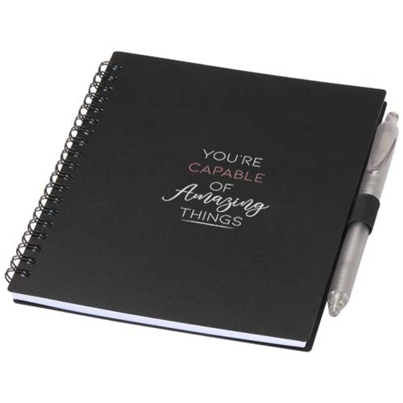 Juego de libreta de tapa blanda y bolígrafo de plástico reciclado (tinta azul) "Niove"