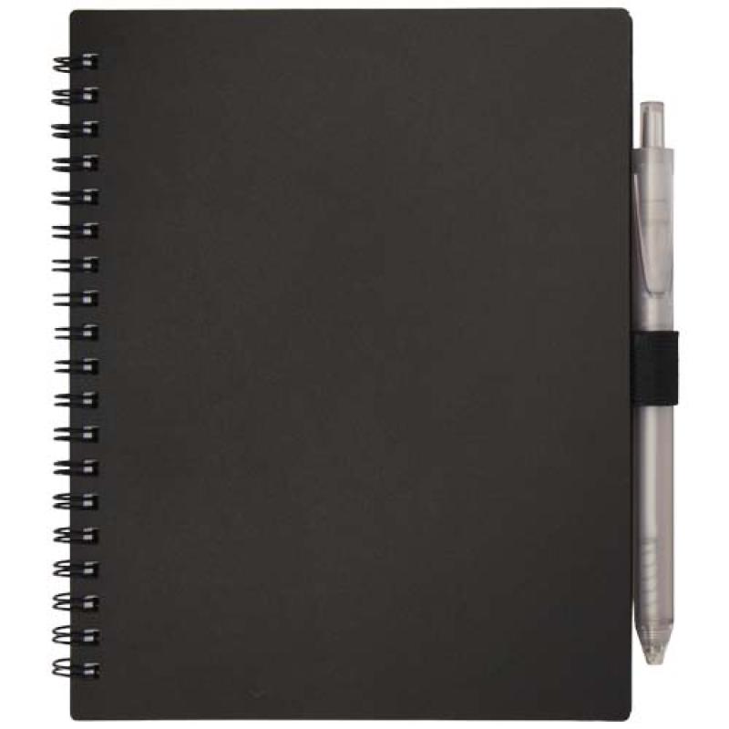 Juego de libreta de tapa blanda y bolígrafo de plástico reciclado (tinta azul) "Niove"