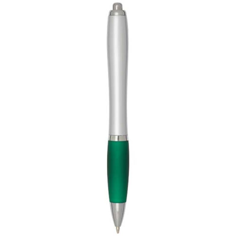 Bolígrafo de plástico reciclado con certificado RCS, cuerpo plateado y empuñadura de color (tinta negra) "Nash"