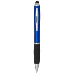 Bolígrafo de plástico reciclado con certificado RCS, stylus, cuerpo de color y empuñadura negra (tinta azul) "Nash"