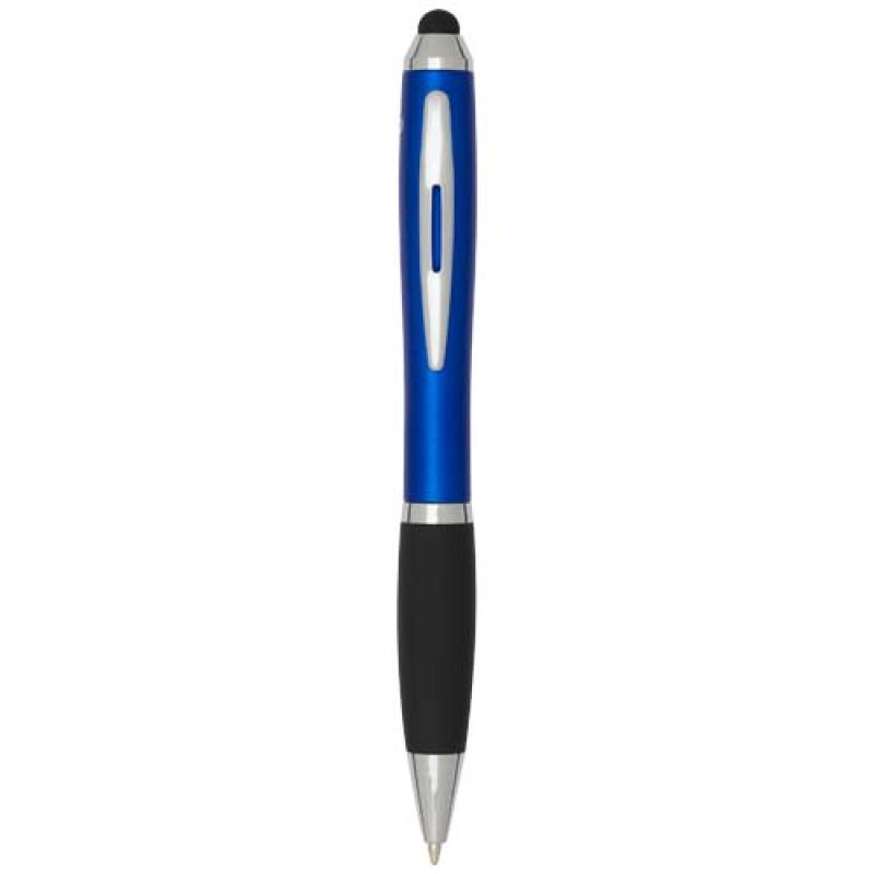 Bolígrafo de plástico reciclado con certificado RCS, stylus, cuerpo de color y empuñadura negra (tinta azul) "Nash"