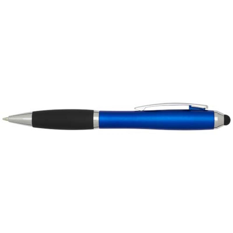 Bolígrafo de plástico reciclado con certificado RCS, stylus, cuerpo de color y empuñadura negra (tinta azul) "Nash"