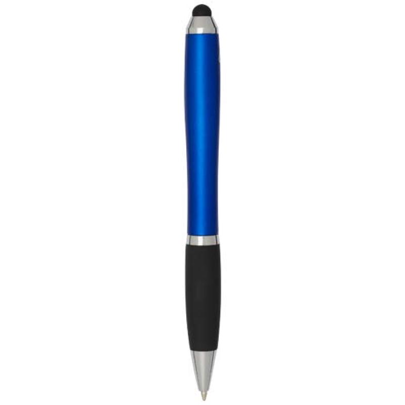 Bolígrafo de plástico reciclado con certificado RCS, stylus, cuerpo de color y empuñadura negra (tinta azul) "Nash"