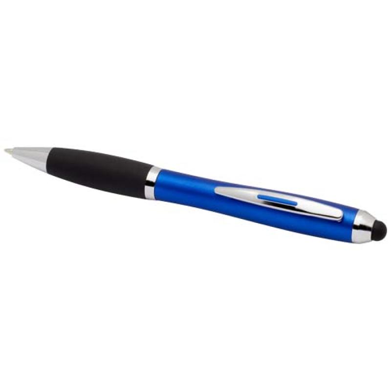 Bolígrafo de plástico reciclado con certificado RCS, stylus, cuerpo de color y empuñadura negra (tinta azul) "Nash"