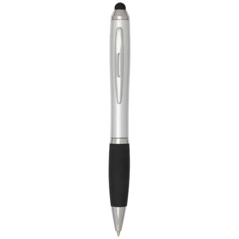 Bolígrafo de plástico reciclado con certificado RCS, stylus, cuerpo de color y empuñadura negra (tinta azul) "Nash"