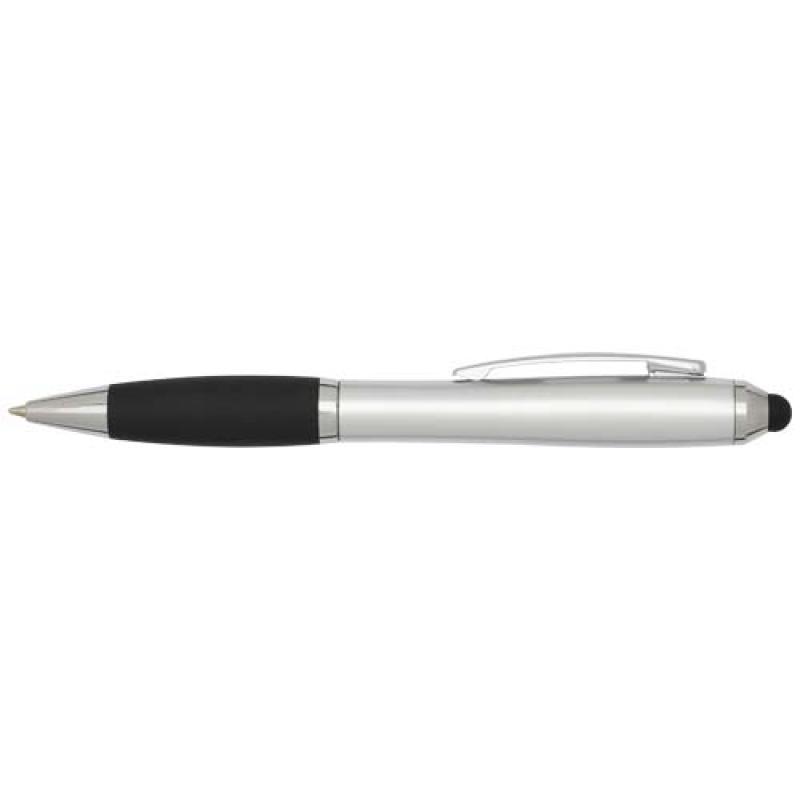 Bolígrafo de plástico reciclado con certificado RCS, stylus, cuerpo de color y empuñadura negra (tinta azul) "Nash"