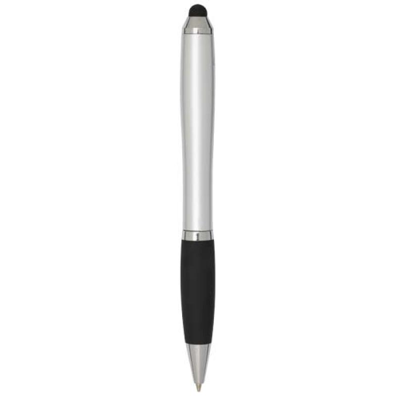Bolígrafo de plástico reciclado con certificado RCS, stylus, cuerpo de color y empuñadura negra (tinta azul) "Nash"