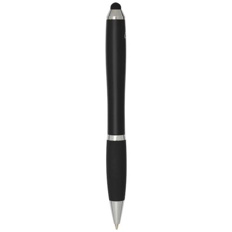 Bolígrafo de plástico reciclado con certificado RCS, stylus, cuerpo de color y empuñadura negra (tinta negra) "Nash"