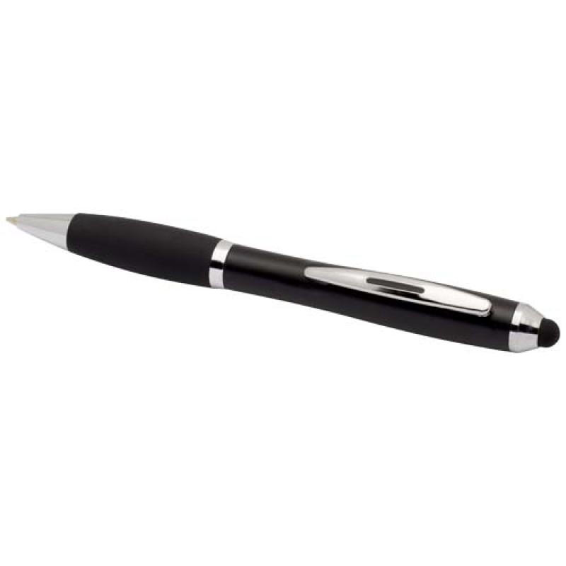 Bolígrafo de plástico reciclado con certificado RCS, stylus, cuerpo de color y empuñadura negra (tinta negra) "Nash"