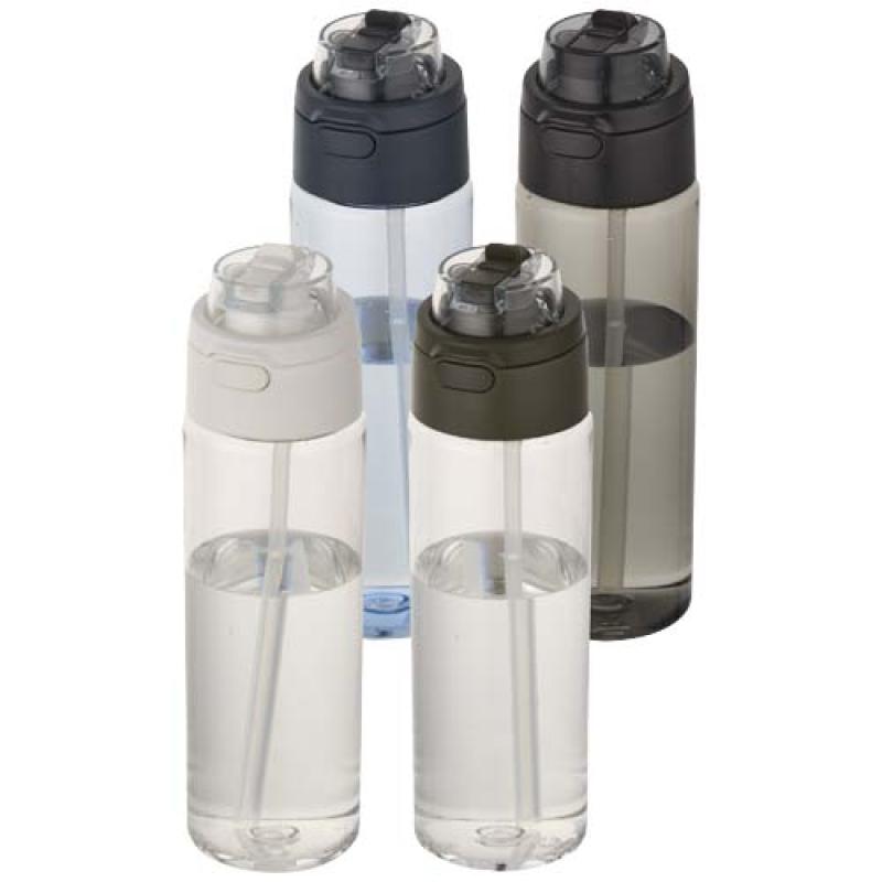 Botella de agua Theron de 700 ml de plástico reciclado RCS con tapa de doble función y pajita abatible