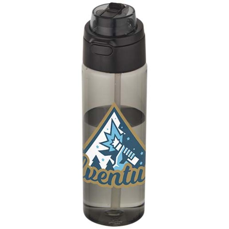 Botella de agua Theron de 700 ml de plástico reciclado RCS con tapa de doble función y pajita abatible