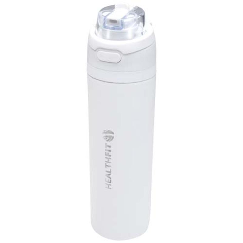 Botella de agua Theron de 800 ml de acero inoxidable de pared simple reciclado (RCS), con tapa de doble función y pajita abat
