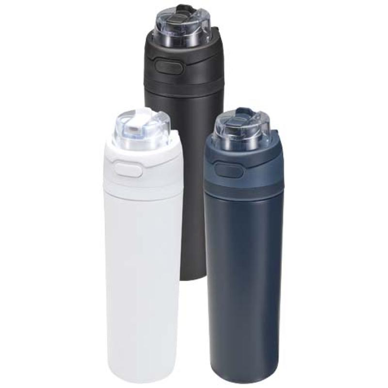 Botella de agua Theron de 800 ml de acero inoxidable de pared simple reciclado (RCS), con tapa de doble función y pajita abat