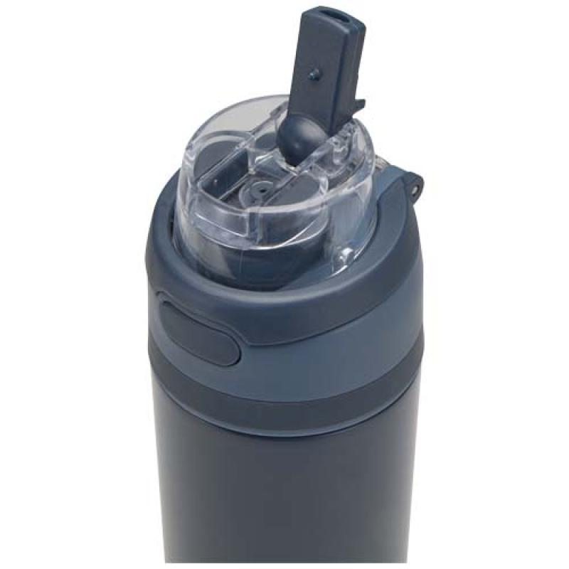 Botella de agua Theron de 800 ml de acero inoxidable de pared simple reciclado (RCS), con tapa de doble función y pajita abat