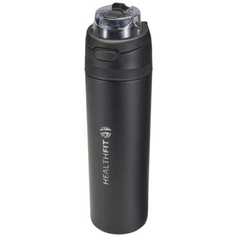 Botella de agua Theron de 800 ml de acero inoxidable de pared simple reciclado (RCS), con tapa de doble función y pajita abat