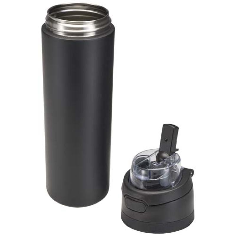Botella de agua Theron de 800 ml de acero inoxidable de pared simple reciclado (RCS), con tapa de doble función y pajita abat