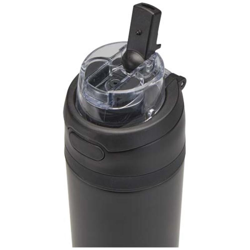 Botella de agua Theron de 800 ml de acero inoxidable de pared simple reciclado (RCS), con tapa de doble función y pajita abat