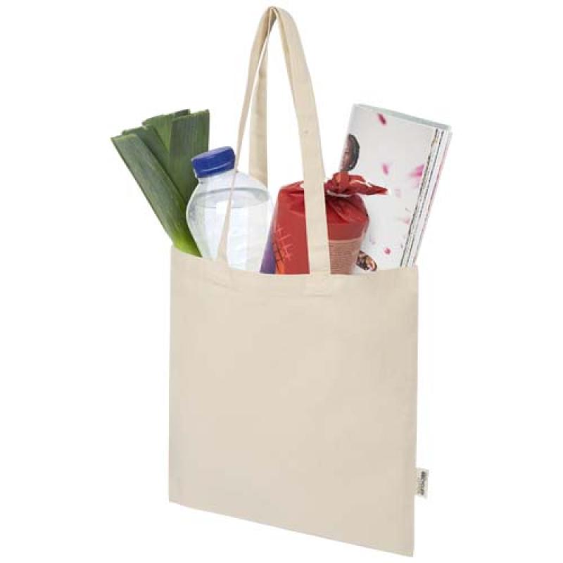 Bolsa Tote de 7 L de algodón reciclado de 140 g/m² con certificado GRS Madras Blend