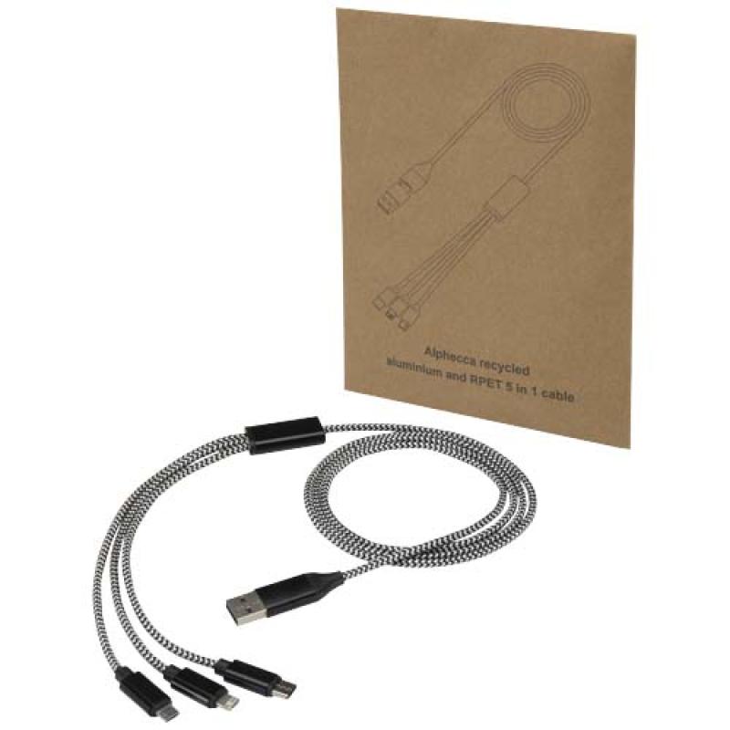 Cable de carga 5 en 1 de aluminio reciclado y RPET de Alphecca