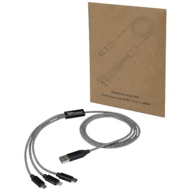 Cable de carga 5 en 1 de aluminio reciclado y RPET de Alphecca