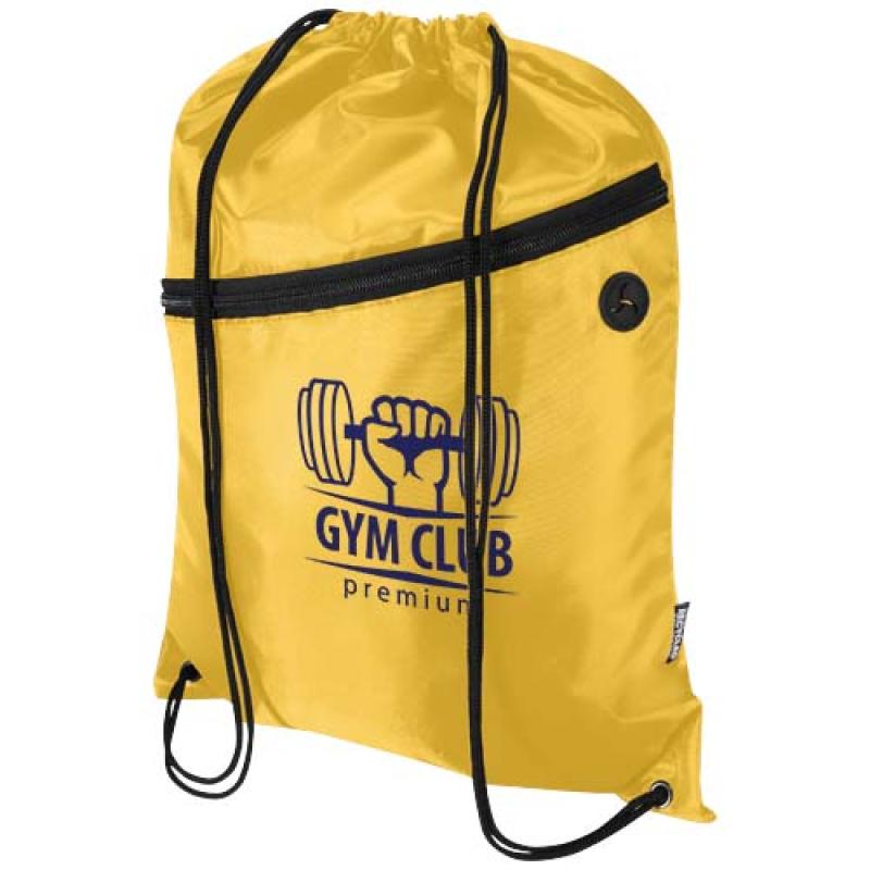 Bolsa con cordón Oriole de RPET con bolsillo frontal con cremallera, 5 l