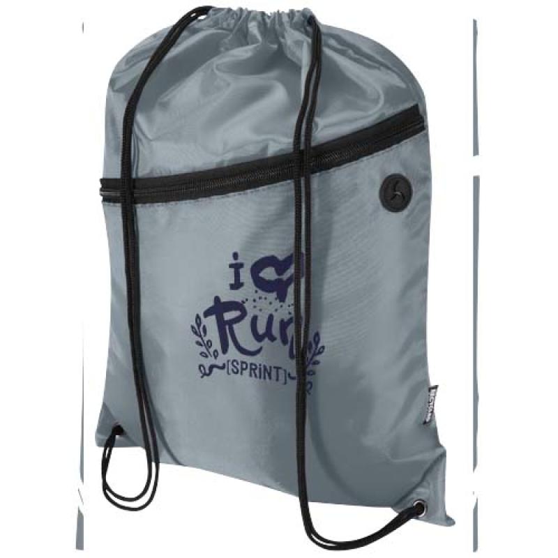 Bolsa con cordón Oriole de RPET con bolsillo frontal con cremallera, 5 l