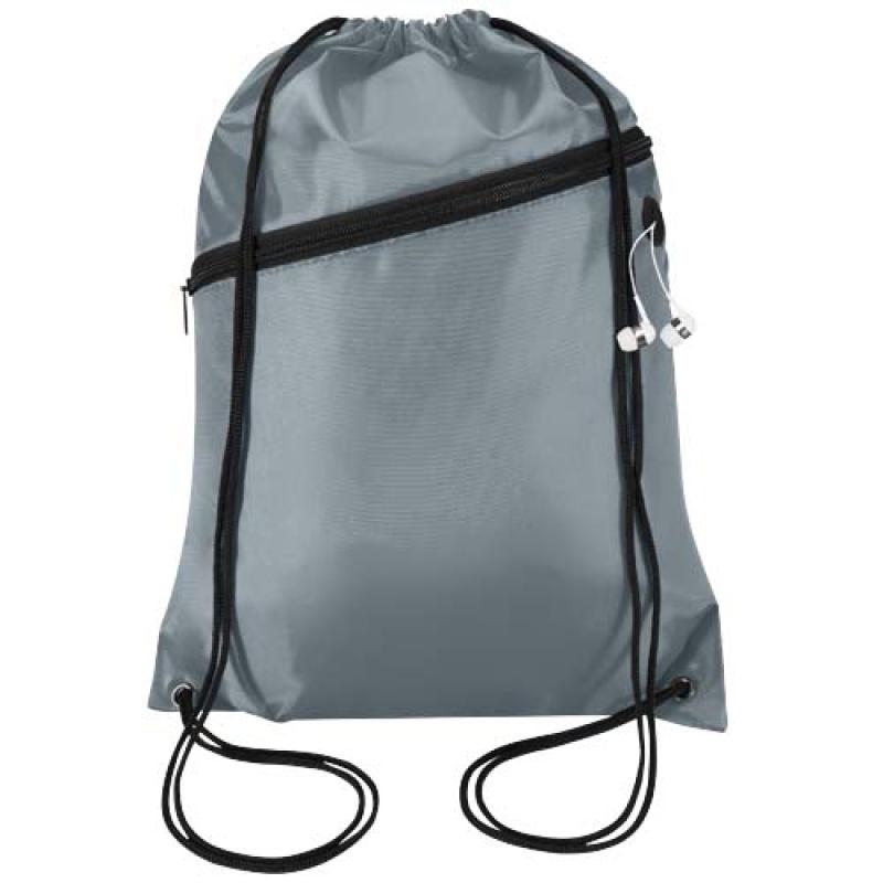 Bolsa con cordón Oriole de RPET con bolsillo frontal con cremallera, 5 l