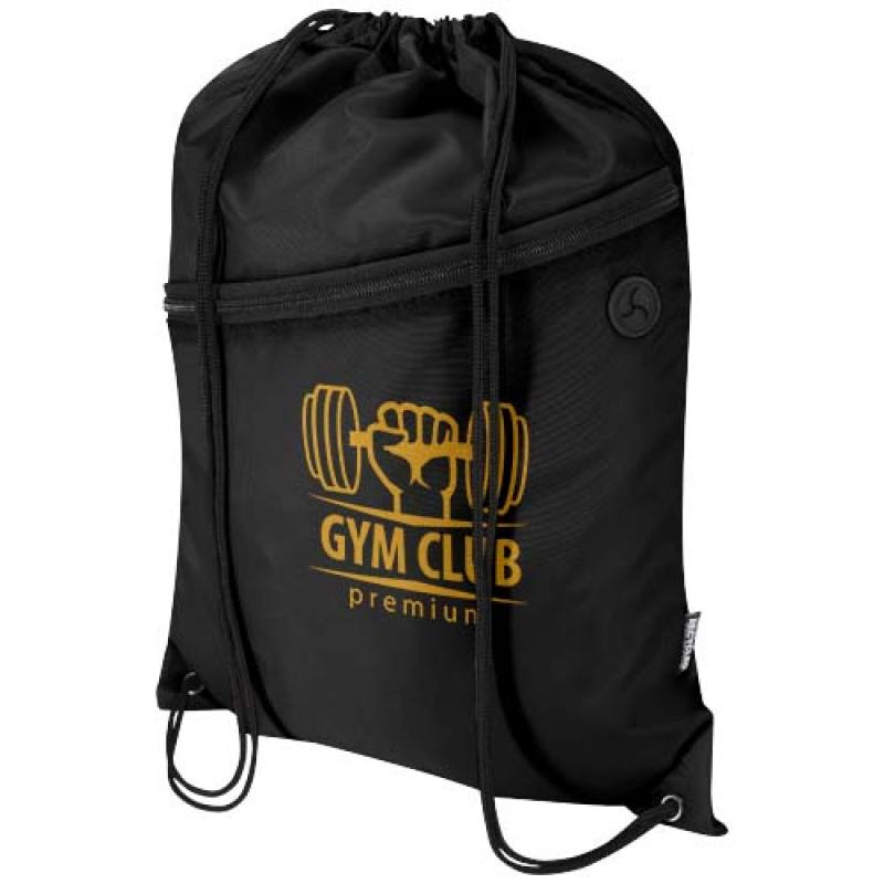 Bolsa con cordón Oriole de RPET con bolsillo frontal con cremallera, 5 l
