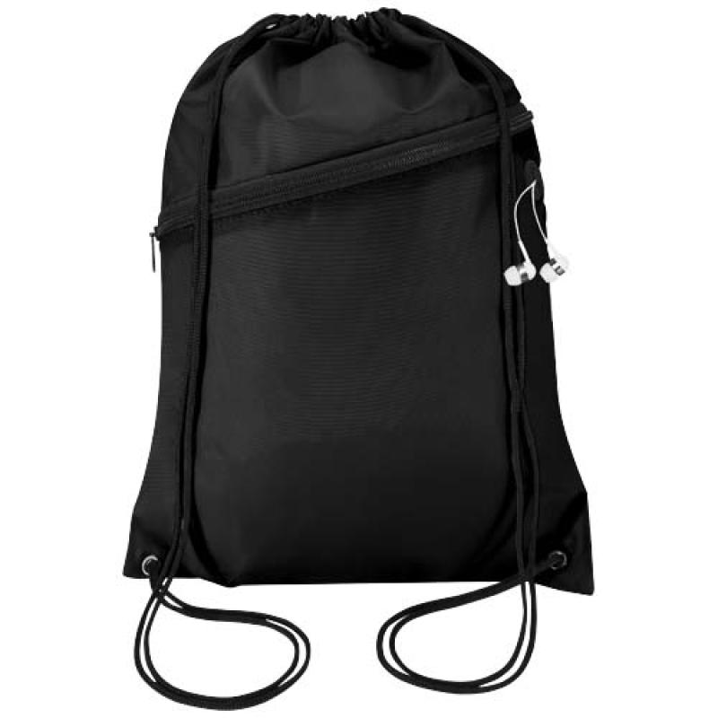 Bolsa con cordón Oriole de RPET con bolsillo frontal con cremallera, 5 l