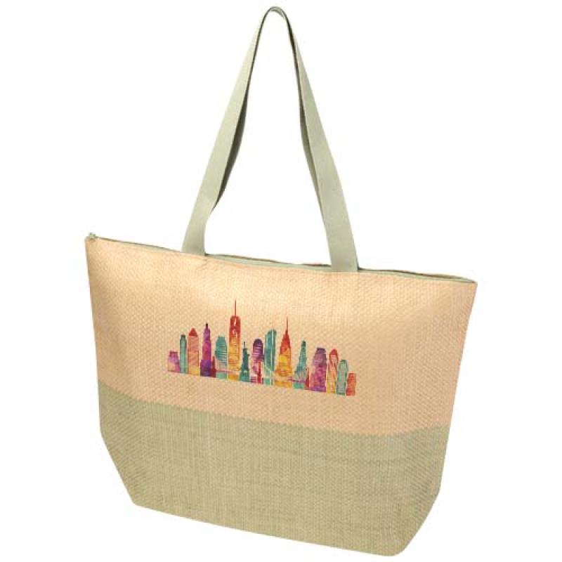 Bolso tote grande de papel de paja Rhythm con cremallera, 21 l
