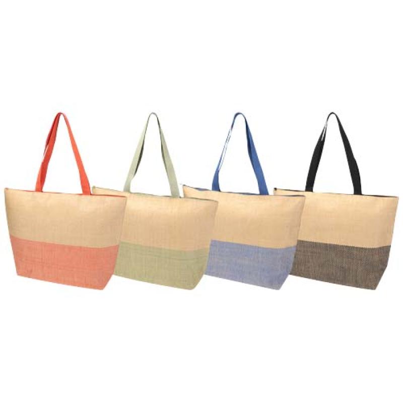 Bolso tote grande de papel de paja Rhythm con cremallera, 21 l