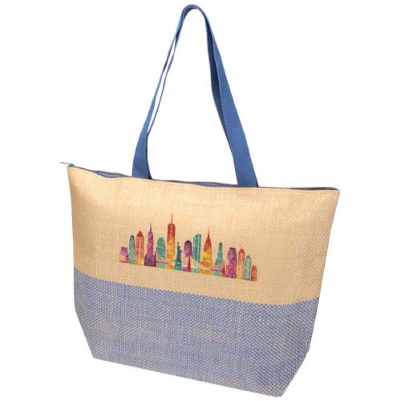 Bolso tote grande de papel de paja Rhythm con cremallera, 21 l