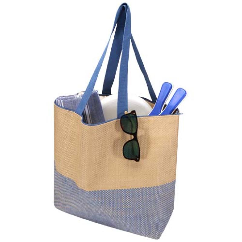 Bolso tote grande de papel de paja Rhythm con cremallera, 21 l