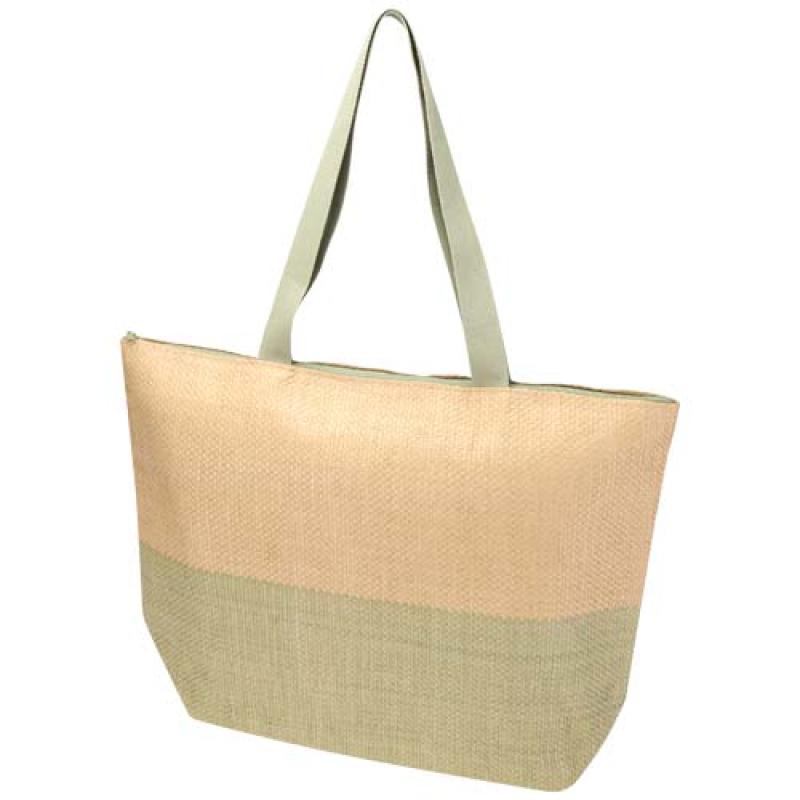 Bolso tote grande de papel de paja Rhythm con cremallera, 21 l