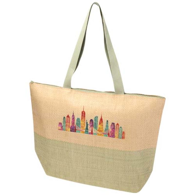 Bolso tote grande de papel de paja Rhythm con cremallera, 21 l