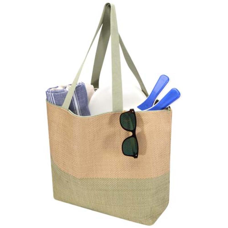 Bolso tote grande de papel de paja Rhythm con cremallera, 21 l