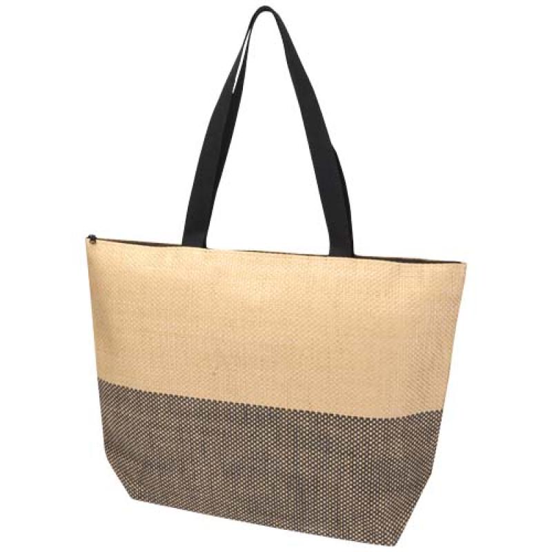 Bolso tote grande de papel de paja Rhythm con cremallera, 21 l