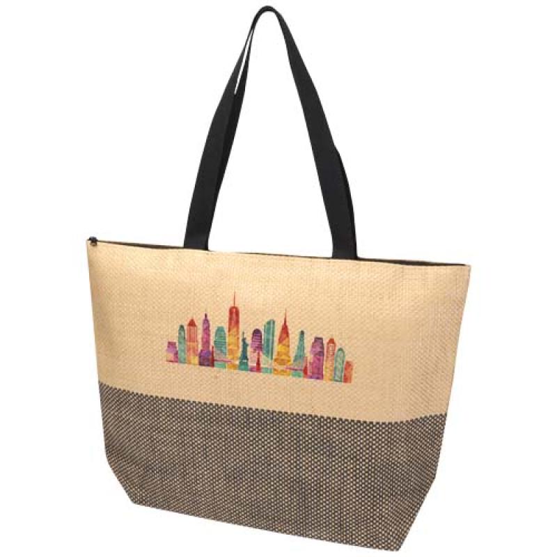 Bolso tote grande de papel de paja Rhythm con cremallera, 21 l