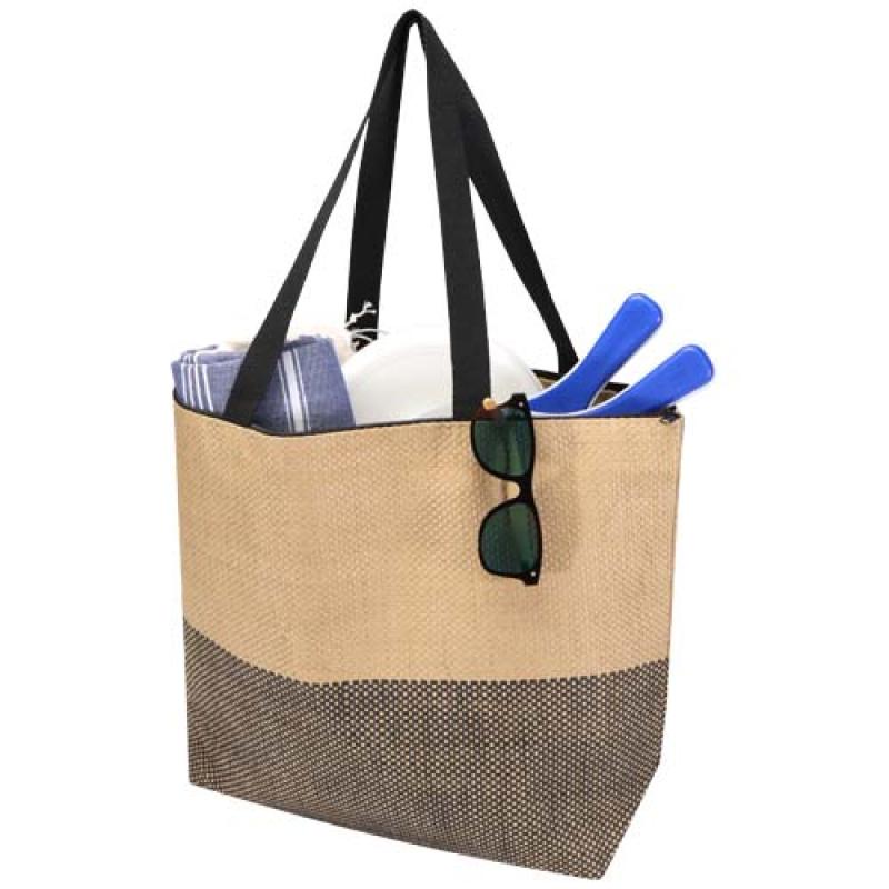 Bolso tote grande de papel de paja Rhythm con cremallera, 21 l