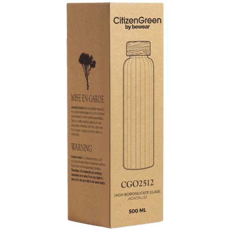 Botella de agua Citizen Green Purflow de 500 ml de vidrio de borosilicato