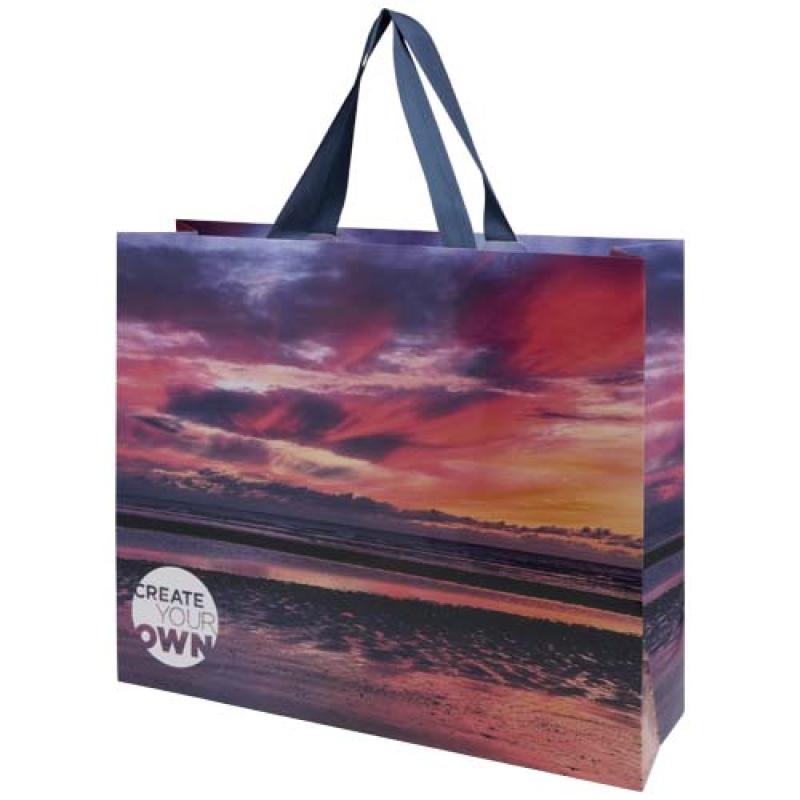 Bolsa de papel Smartfold de 230 g/m² con asas de cinta y laminado brillante - 42 x 12 x 35 cm