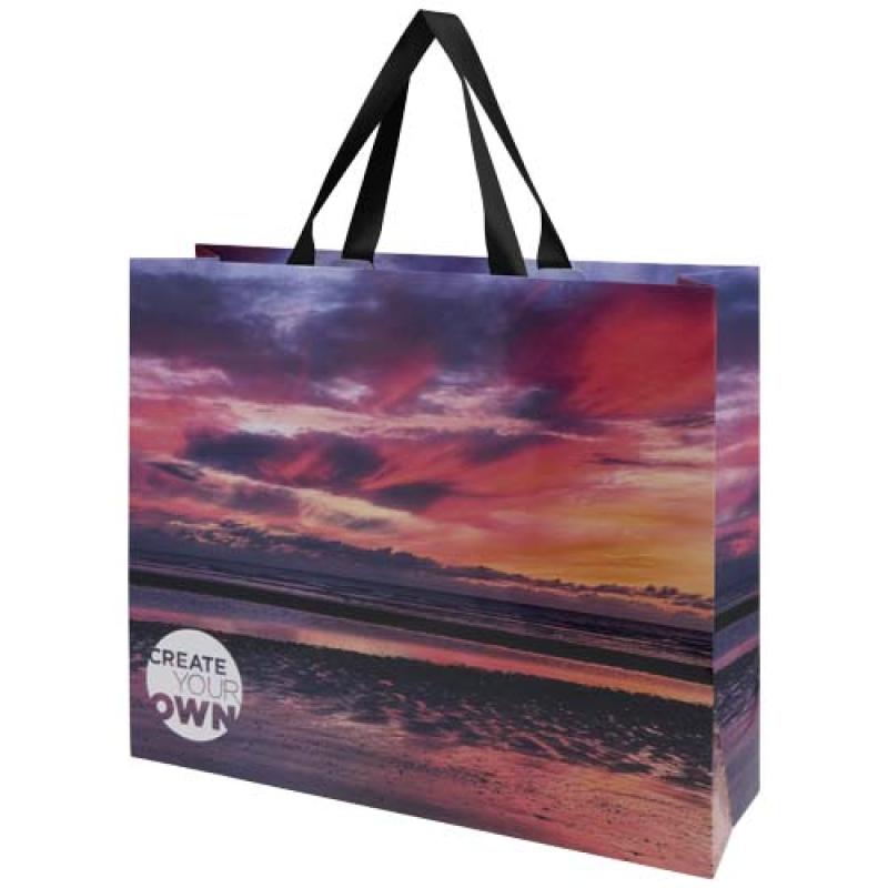 Bolsa de papel Smartfold de 230 g/m² con asas de cinta y laminado brillante - 42 x 12 x 35 cm