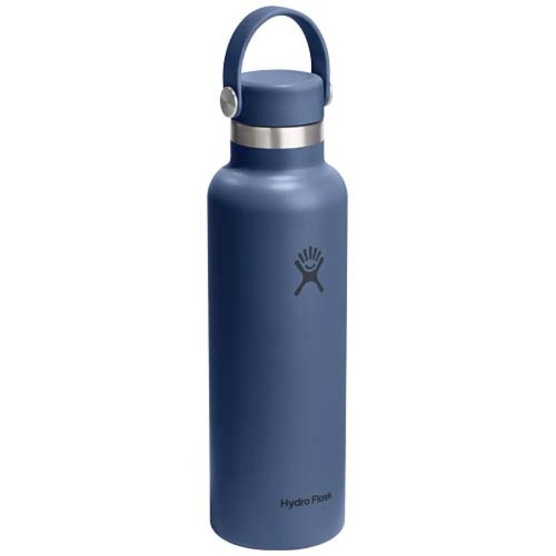 Botella de agua Hydra Flask de acero inoxidable con aislamiento térmico, boca estándar, 621 ml, con tapón con pajita