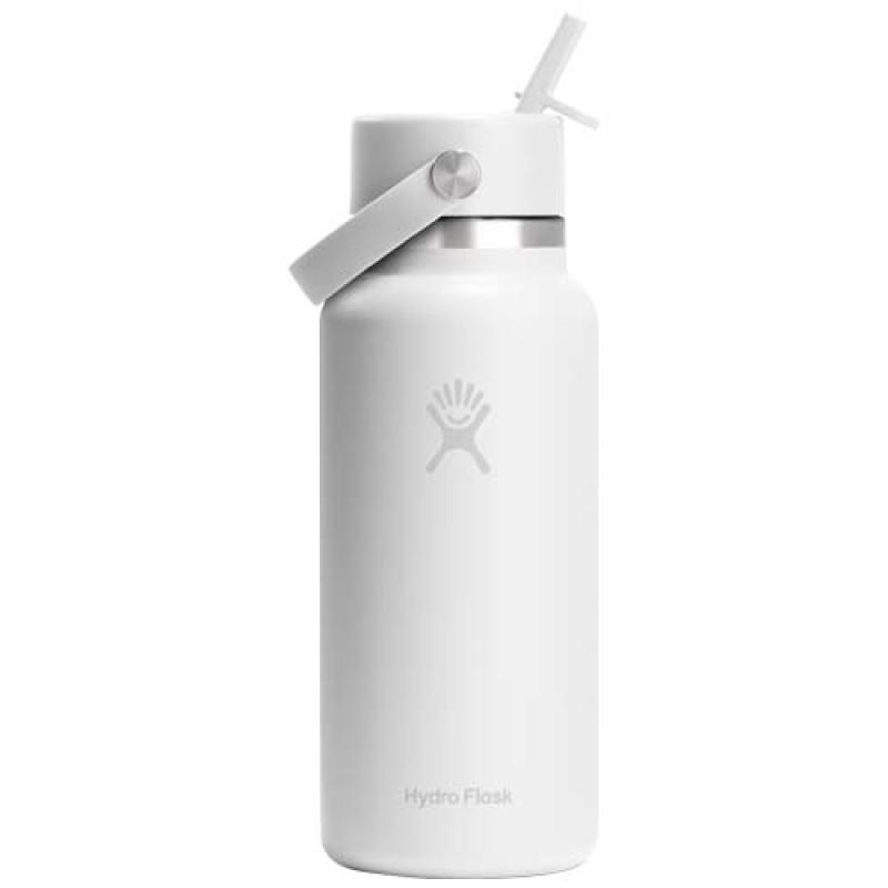 Botella de agua Hydro Flask de acero inoxidable con aislamiento térmico y boca ancha de 946 ml, con tapón con pajita