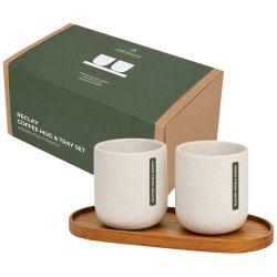 Juego de Originalhome compuesto por una bandeja ovalada de madera y una taza de cerámica de 150 ml